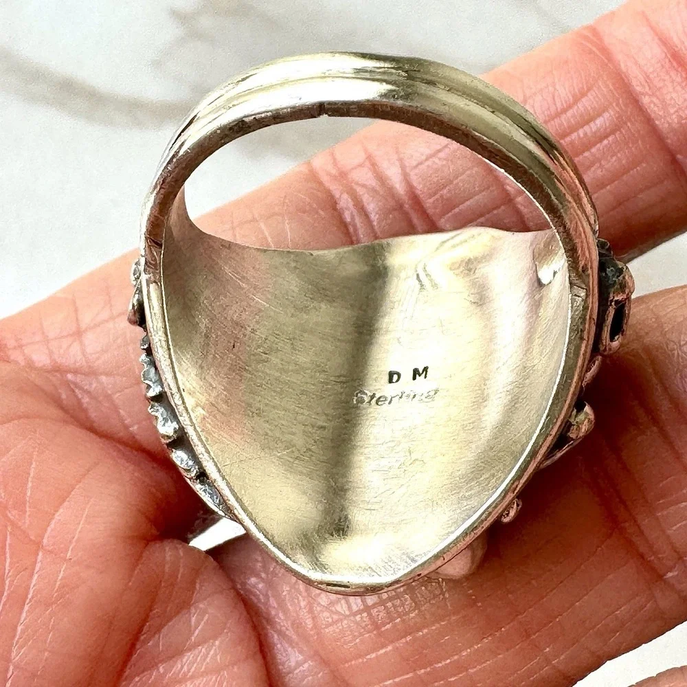 Navajo Turquoise Mens Ring Sz 12 Leaf Feather Signed Morgan Sterling Native Amer
